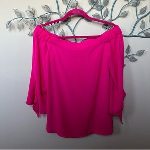 ee:some hot pink 3/4 sleeve off the shoulder top Sz S EUC